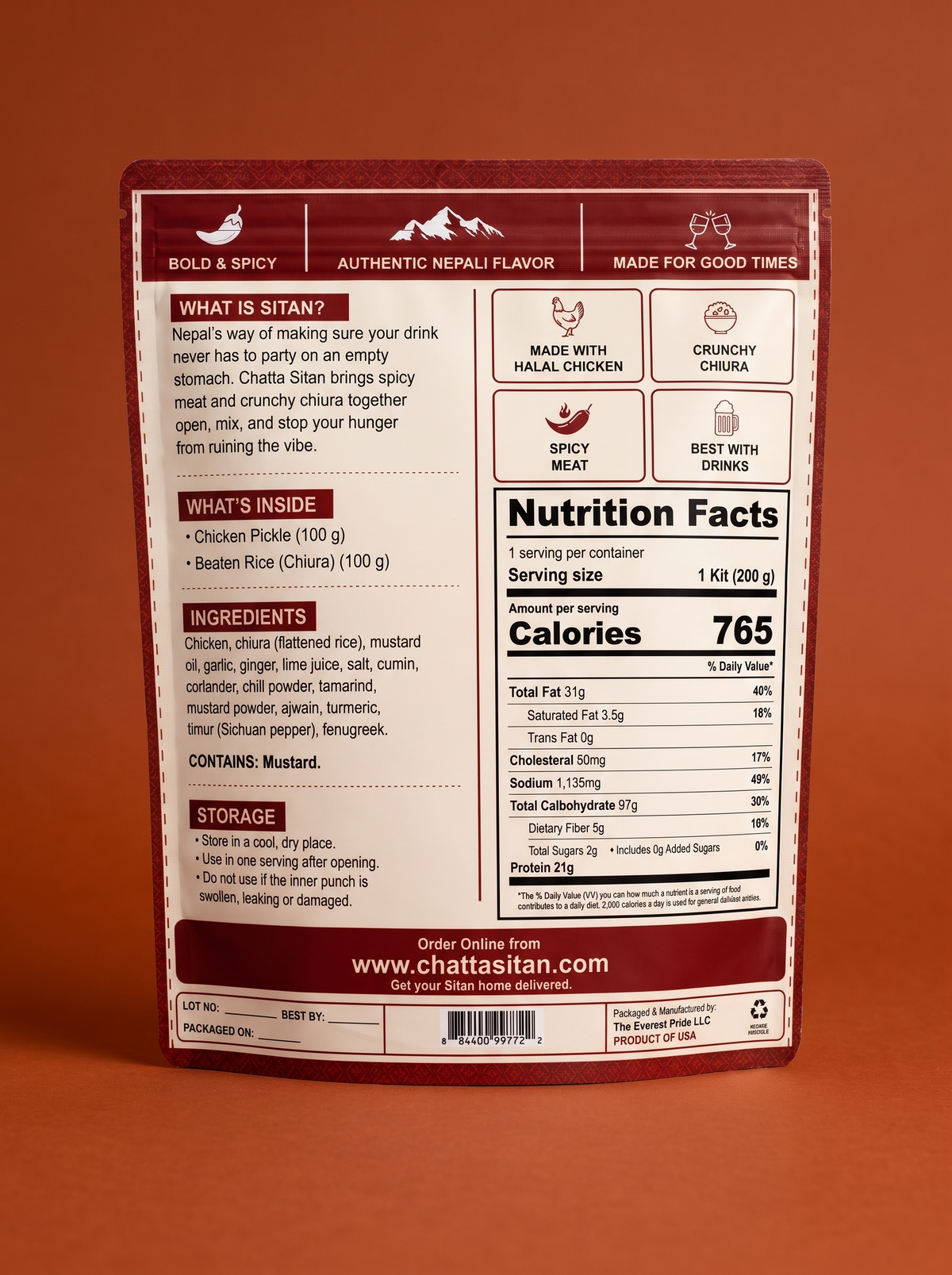 Chatta Sitan Chicken Sitan Kit pouch, shelf stable with a 12-month shelf life